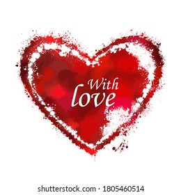 Heart made of multi-colored bright colored blots. With love. Postcard. Mixed media. Vector illustration