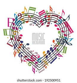 Heart made with musical notes and clef, contain copy space inside for your text, music theme vector design template.