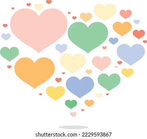 Heart made with other colored hearts. Vector art. Flat style. Clip art of hearts.