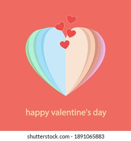 Heart made of paper and many layers with the words "Happy Valentine's Day" in green, blue, red and purple