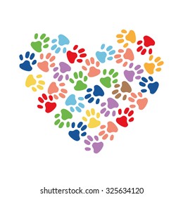 Heart made from paw prints - Illustration