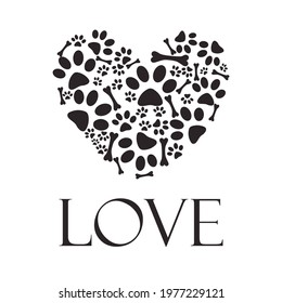 Heart made from paw prints. Love text writing.