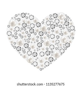 Heart made of pearls and diamonds vector