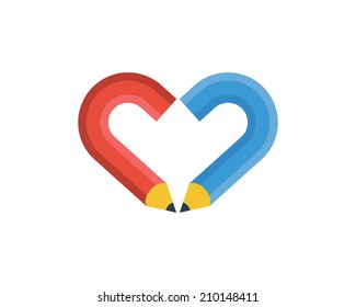 Heart made of pencils. Abstract illustration.
