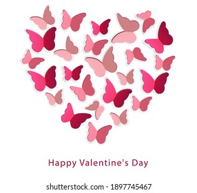 Un corazón hecho de mariposas rosas. Imitación para la reserva de recortes. Tarjeta de San Valentín. Ilustración del vector