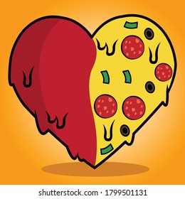 heart made of pizza and ketchup