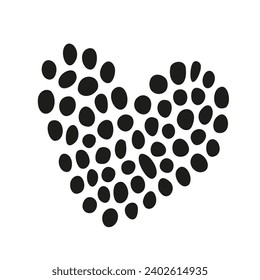 Heart made of polka dots hand drawn with line. Vector illustration