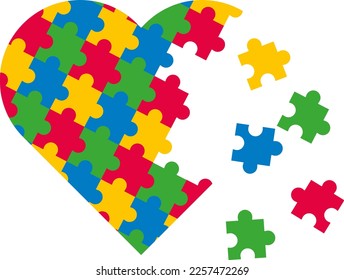 Heart made up of puzzle pieces. Fit and assemble a heart.