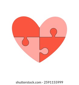 Heart made of puzzles. Concept of love, fidelity, relationships, married life, mental health, psychotherapy. Vector illustration in flat style