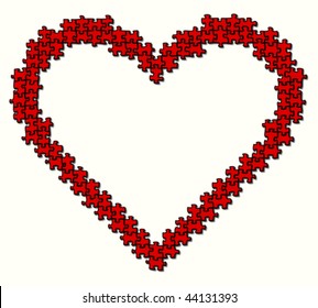 Heart made of red puzzle pieces - vector illustration