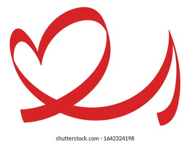 Heart made with red ribbon on white background.