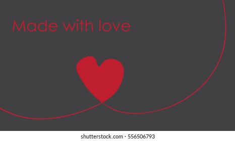 Heart made of red ribbon on gray background. Vector illustration with copy space
