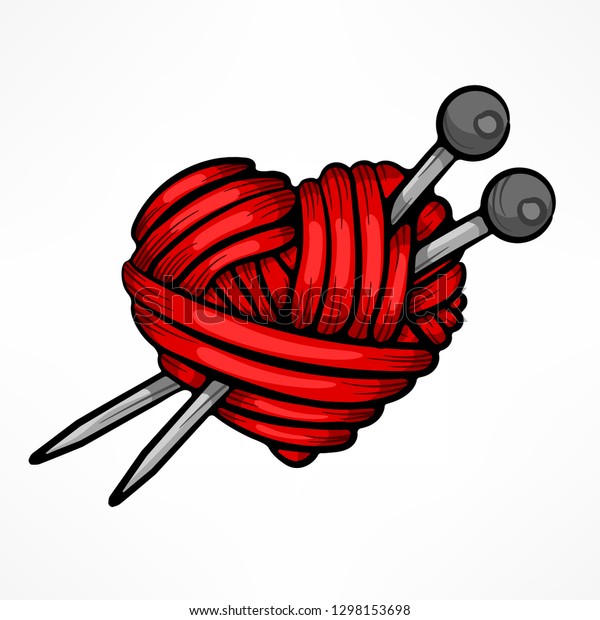 Heart Made Red Wool Yarn Knitting Stock Vector Royalty Free