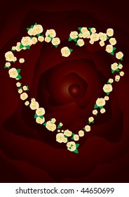 Heart made from roses on brown rose, vector