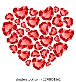Heart made of heart shaped ruby gems,  for valentine's day, vector