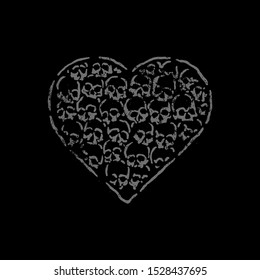 Heart made of skulls. Design for printing on t-shirts, stickers and more. Vector.