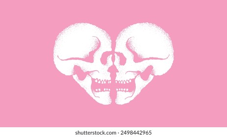 Heart made of skulls, pointillism style shadows