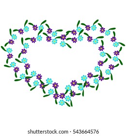 heart made from small flowers of purple and blue on white background