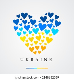 Heart made of small hearts painted in the colors of the flag of Ukraine. Vector illustration