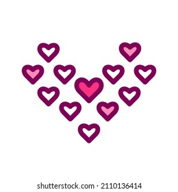 Heart made of small hearts. Pixel perfect, editable stroke color icon