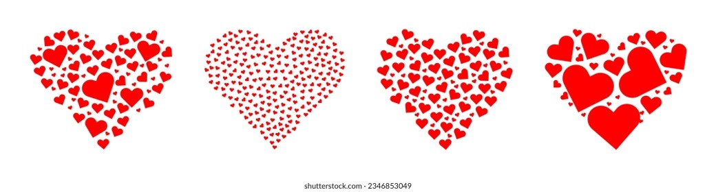 Corazón hecho de corazones rojos pequeños. Día de San Valentín. Ilustración vectorial aislada en fondo blanco.