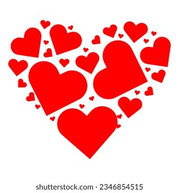 Heart made from small red hearts. Valentine's Day. Vector illustration isolated on white background.