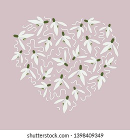 Heart made from snowdrop blossoms - vector illustration