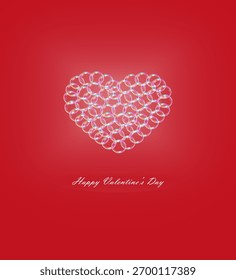 Heart made of soap bubbles on red background with “Happy Valentine’s Day” text. Romantic glossy design for Valentine greeting, love card, or celebration decor.
