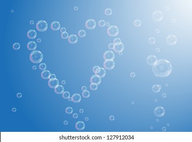 Heart, made of soap bubbles in the water - Vector illustration. EPS10