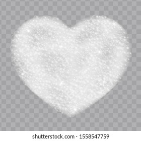 Heart made of soap foam with bubbles isolated on transparent background. Bath lather top view realistic vector illustration.