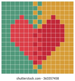 Heart Made of Squares, Pixels in the Form of Mosaics on the Colored Background. It Can be Used for Valentines Day Background, Wedding Invitation Card, Confession of Love. Vector, Illustration