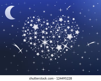 Heart made of stars in the night sky, vector eps10 illustration