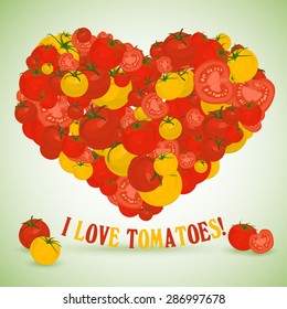 Heart made of tomatoes with the text below