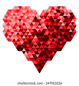 Heart Made Of The Triangle In Red Tone Color. Vector Illustration