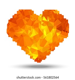Heart made in the triangulation style. Painted in a fiery color and symbolizes the power of love. The sign of Valentine's Day - 14 February.