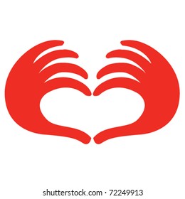 Heart made with two hands that is red for Valentine's day, an anniversary or other love holiday.