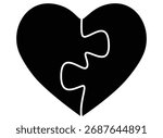 A heart made of two puzzle pieces - a vector silhouette image for a logo, pictogram, or stencil. Heart puzzle stencil