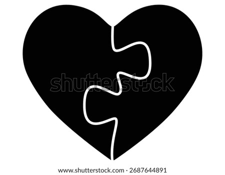 A heart made of two puzzle pieces - a vector silhouette image for a logo, pictogram, or stencil. Heart puzzle stencil
