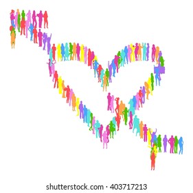 Corazón hecho de Silhouettes vectoriales Ilustración 