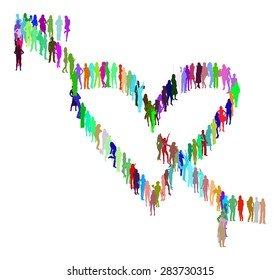 Corazón hecho de siluetas vectoriales Mucha gente