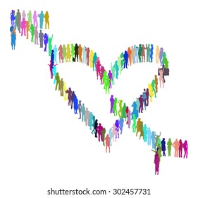 Heart made of Vector Silhouettes Many People 