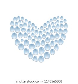 Heart made from water drops on surface, love illustration concept, heart shape, vector