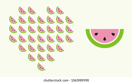 Heart made from watermelon.  Flat Style