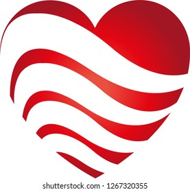 Heart made of waves in red logo