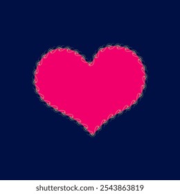 Heart made of wavy lines. Red sign on dark blue background. Symbol linked, join, love, passion, wedding. Template for t shirt, apparel, card, poster, valentine day. Design element. Vector illustration