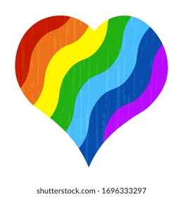 
Heart made of wavy rainbow. Cute vector illustration of love on a white background, artistic, textured.