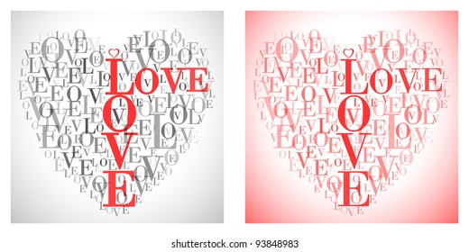 A heart made of words "LOVE" set