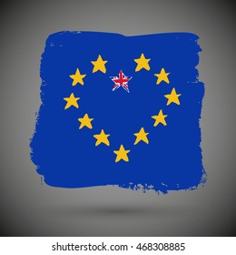 Heart made of yellow stars with UK flag. Brexit Design Concept