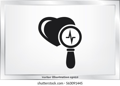 Heart and magnifier icon vector illustration.