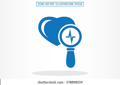 Heart and magnifier icon vector illustration.